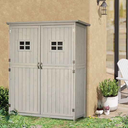Outsunny Wooden Garden Shed Tool Storage Cabinet - 60x50x164 cm, Grey - ALL4U RETAILER LTD