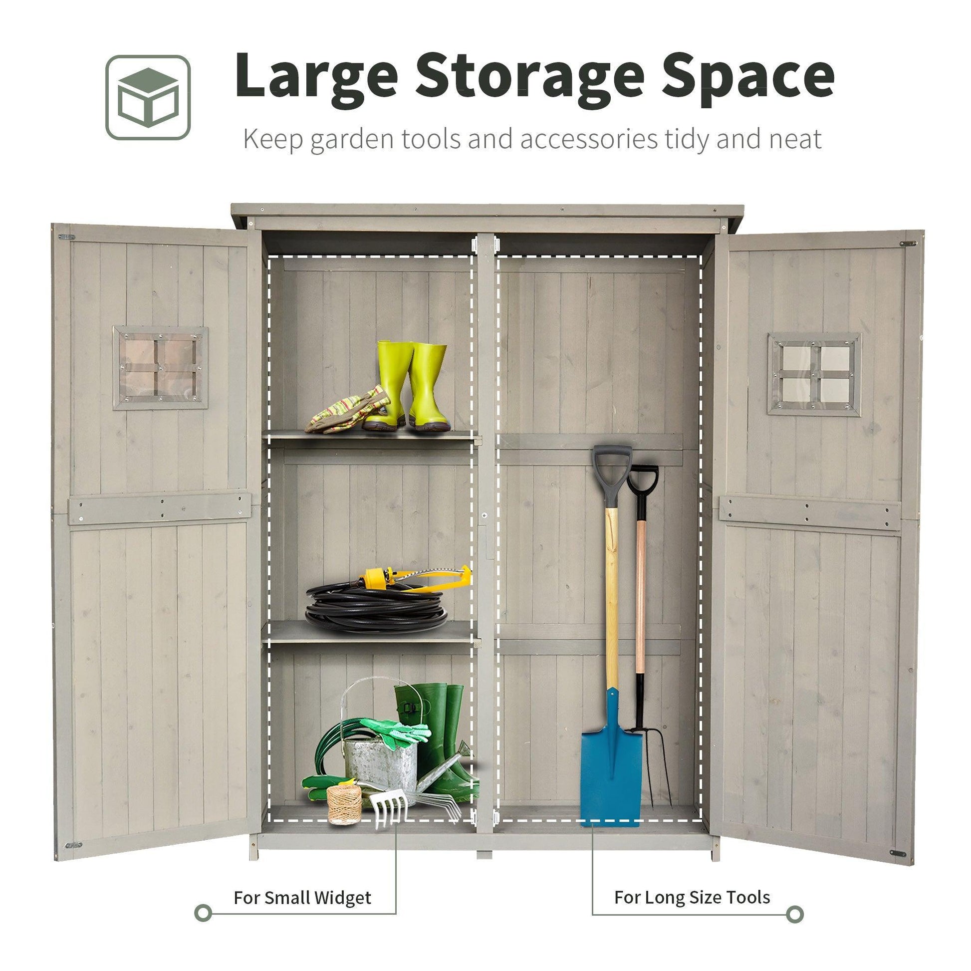 Outsunny Wooden Garden Shed Tool Storage Cabinet - 60x50x164 cm, Grey - ALL4U RETAILER LTD