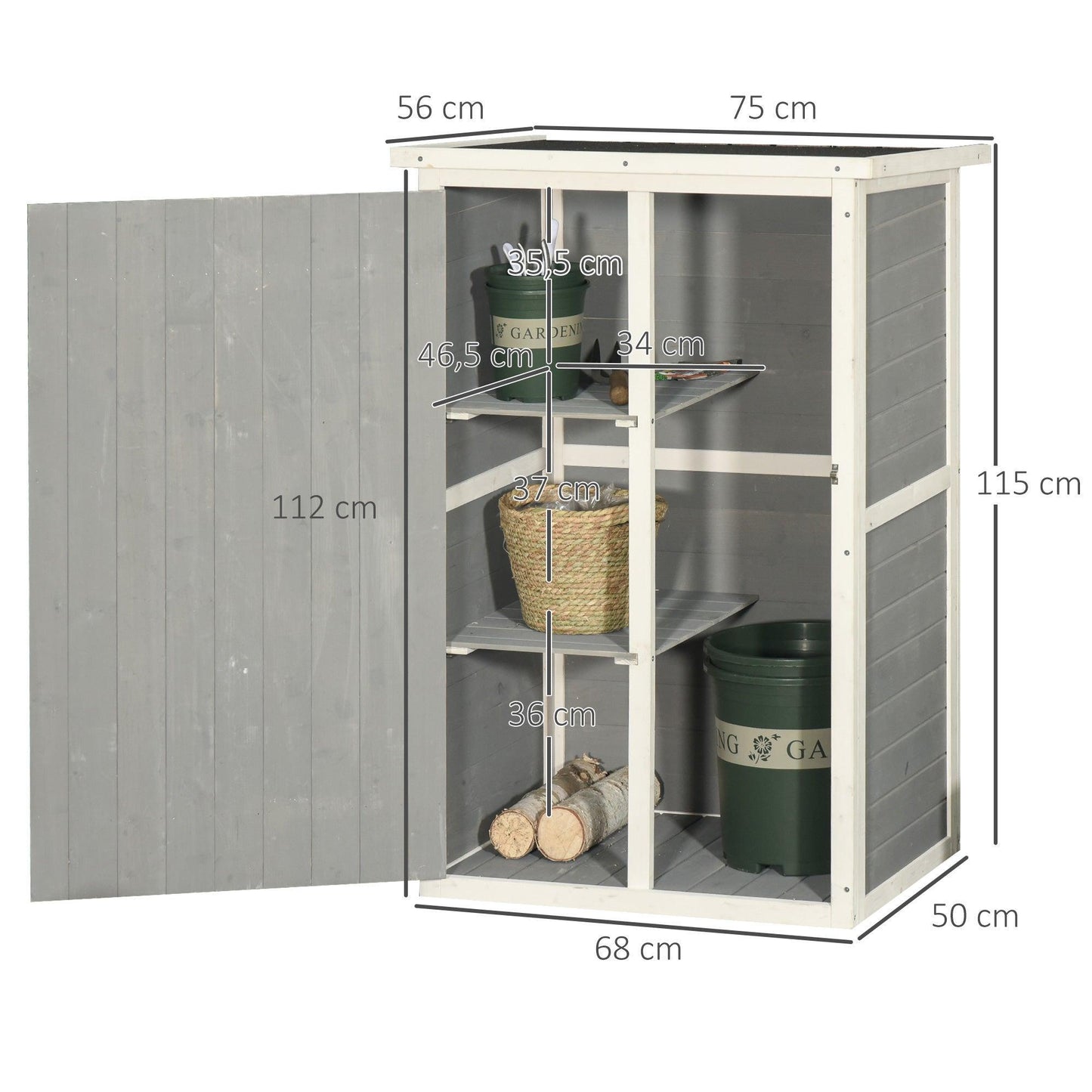 Outsunny Wooden Garden Shed with Shelves - 75x56x115cm - ALL4U RETAILER LTD