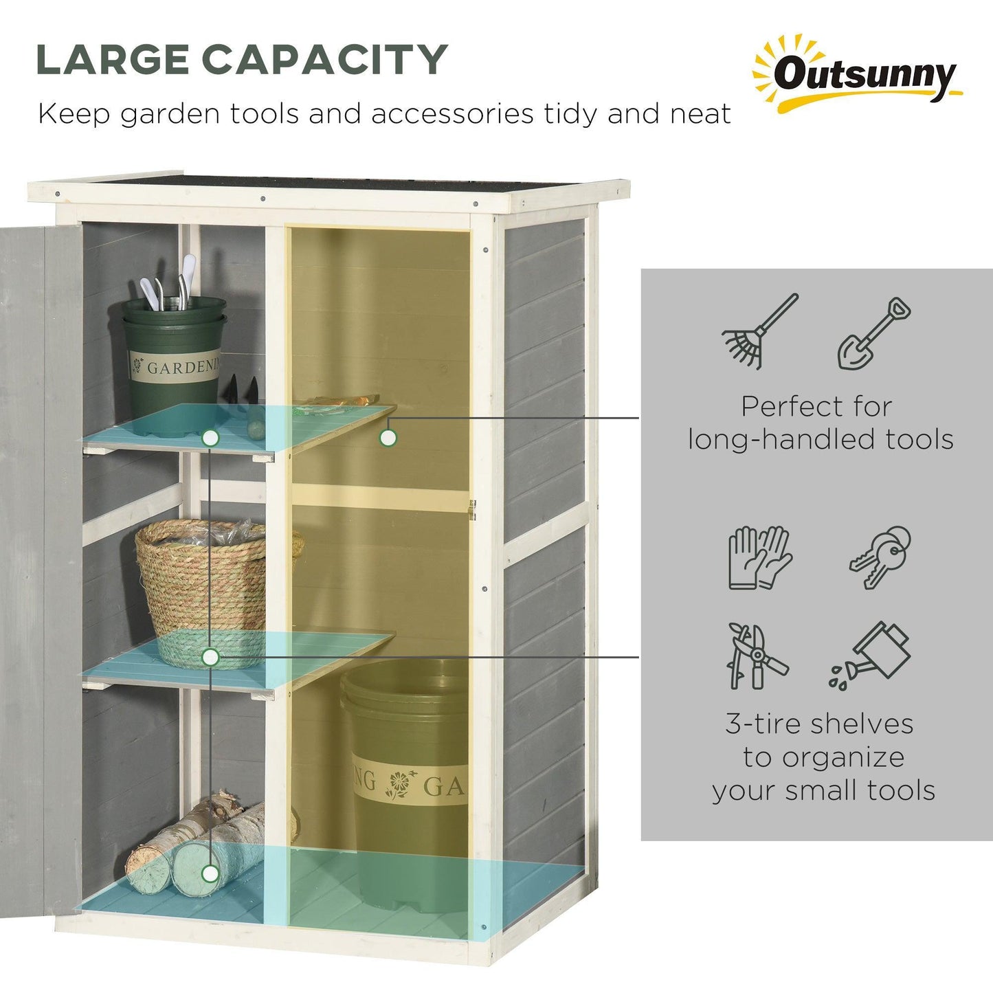 Outsunny Wooden Garden Shed with Shelves - 75x56x115cm - ALL4U RETAILER LTD