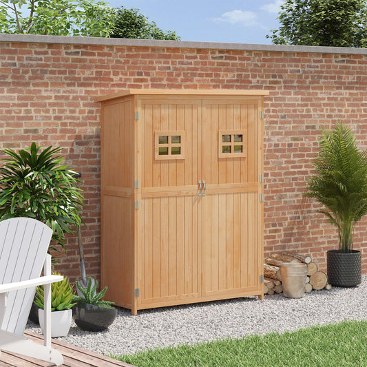 Outsunny Wooden Garden Shed with Shelves, Windows - 60x50x164cm - ALL4U RETAILER LTD