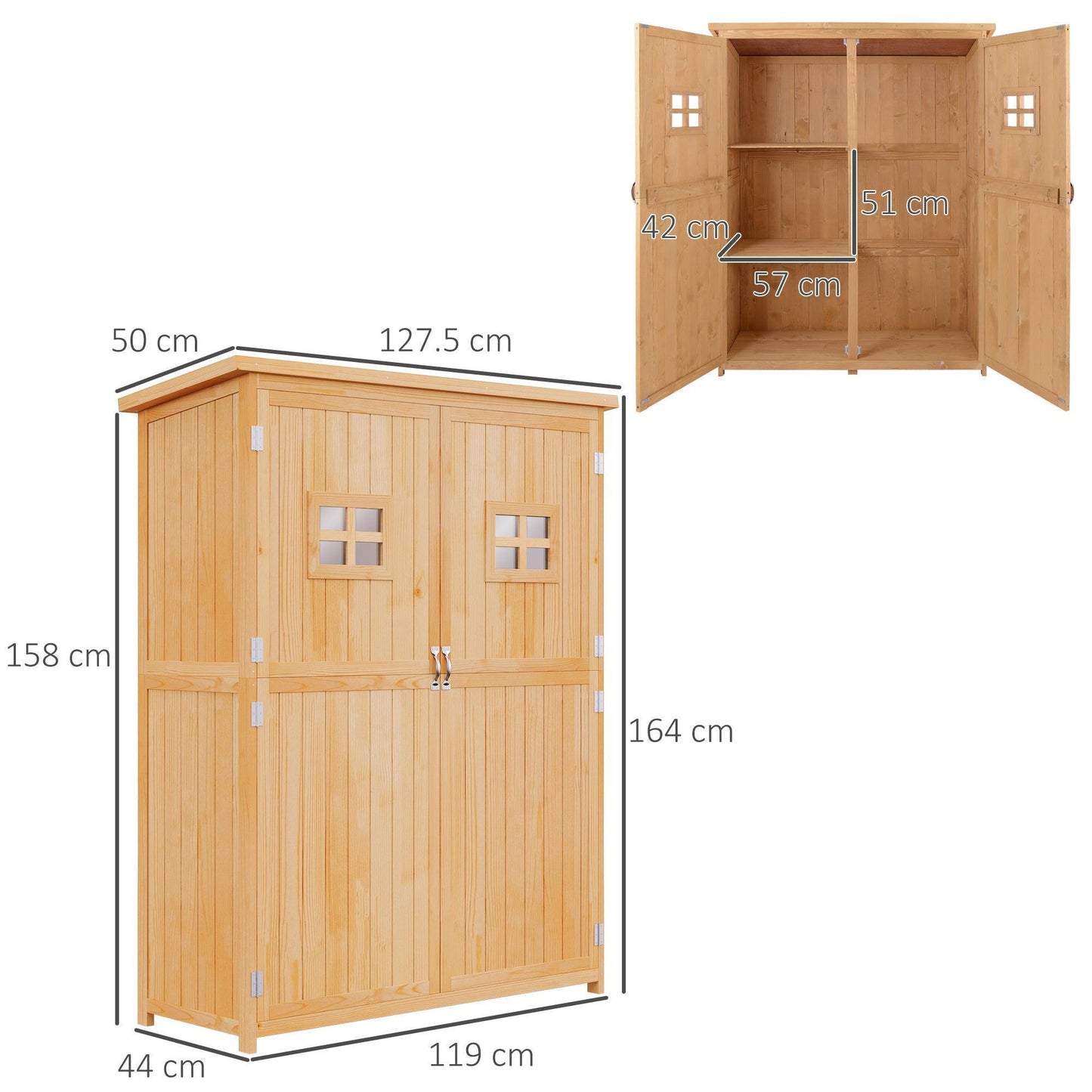 Outsunny Wooden Garden Shed with Shelves, Windows - 60x50x164cm - ALL4U RETAILER LTD