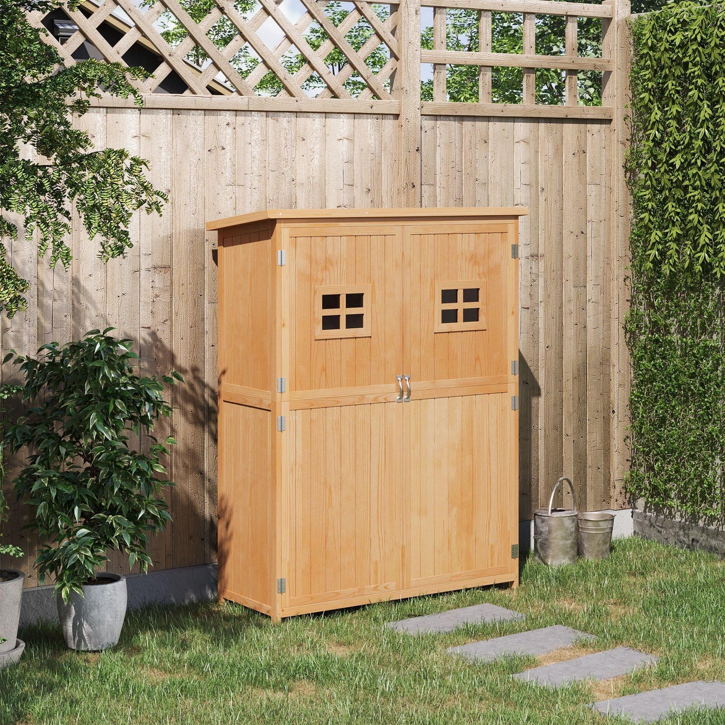 Outsunny Wooden Garden Shed with Shelves, Windows - 60x50x164cm - ALL4U RETAILER LTD