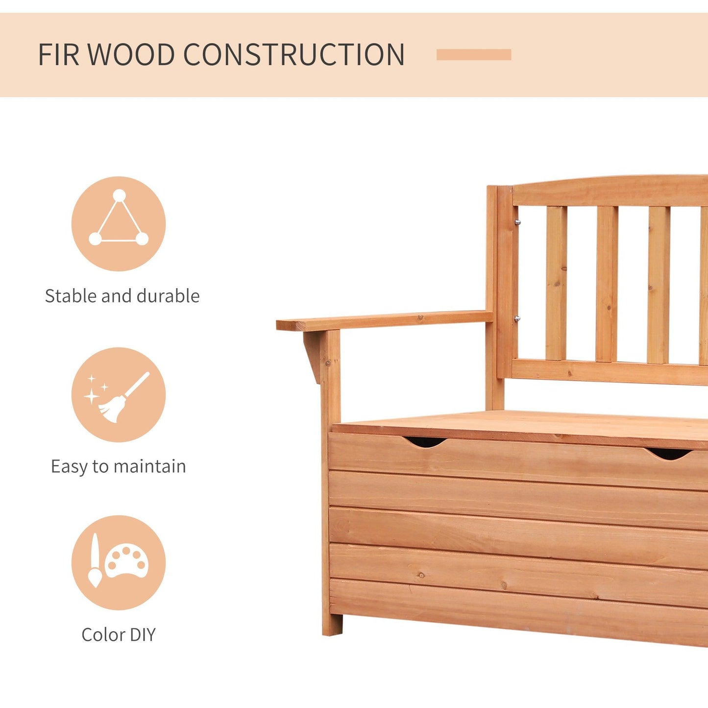 Outsunny Wooden Garden Storage Bench - Weatherproof Outdoor Patio Box - ALL4U RETAILER LTD