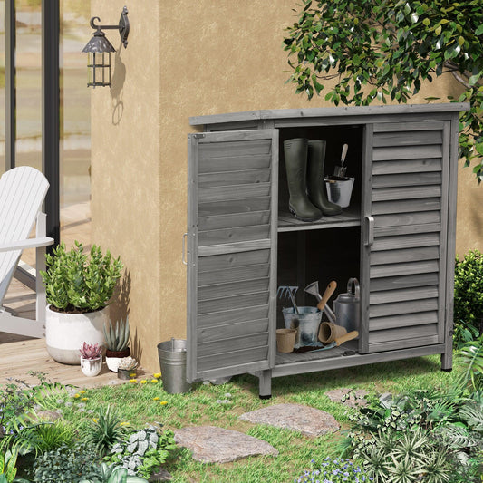 Outsunny Wooden Garden Storage Shed - Grey, 87x47x97cm - ALL4U RETAILER LTD