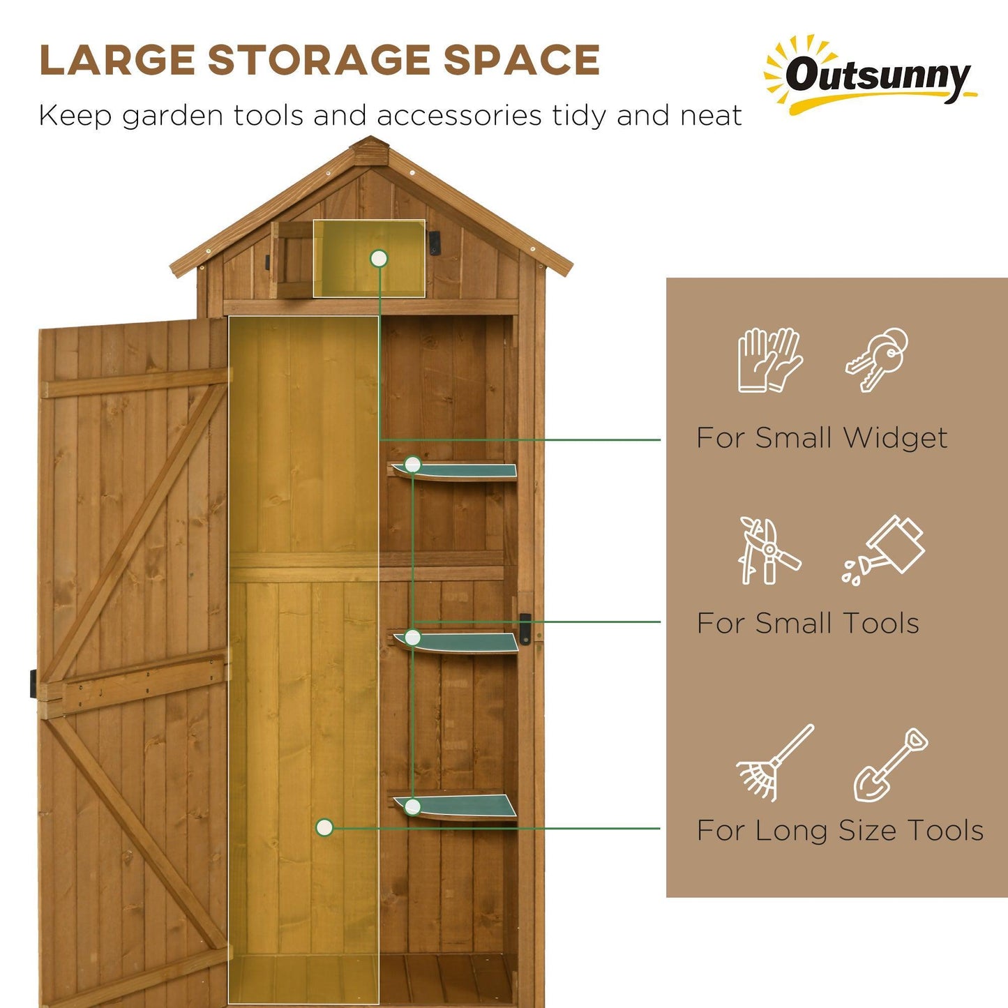 Outsunny Wooden Garden Storage Shed - Vertical Tool Cabinet (Brown) - ALL4U RETAILER LTD