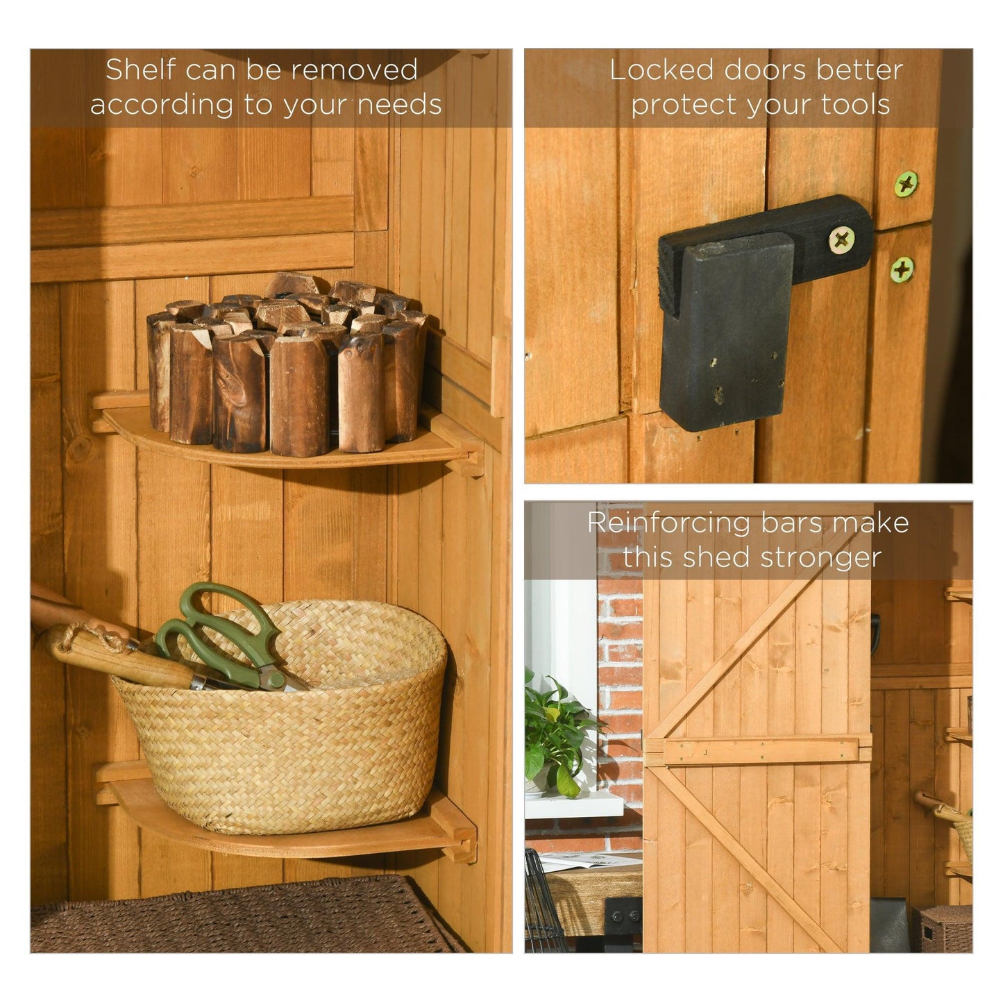 Outsunny Wooden Garden Storage Shed - Vertical Tool Cabinet (Brown) - ALL4U RETAILER LTD