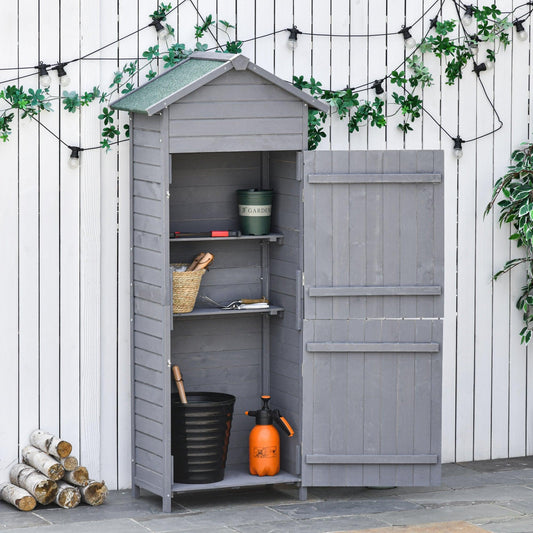 Outsunny Wooden Garden Storage Shed with Lockable Doors, Grey - 189cm - ALL4U RETAILER LTD