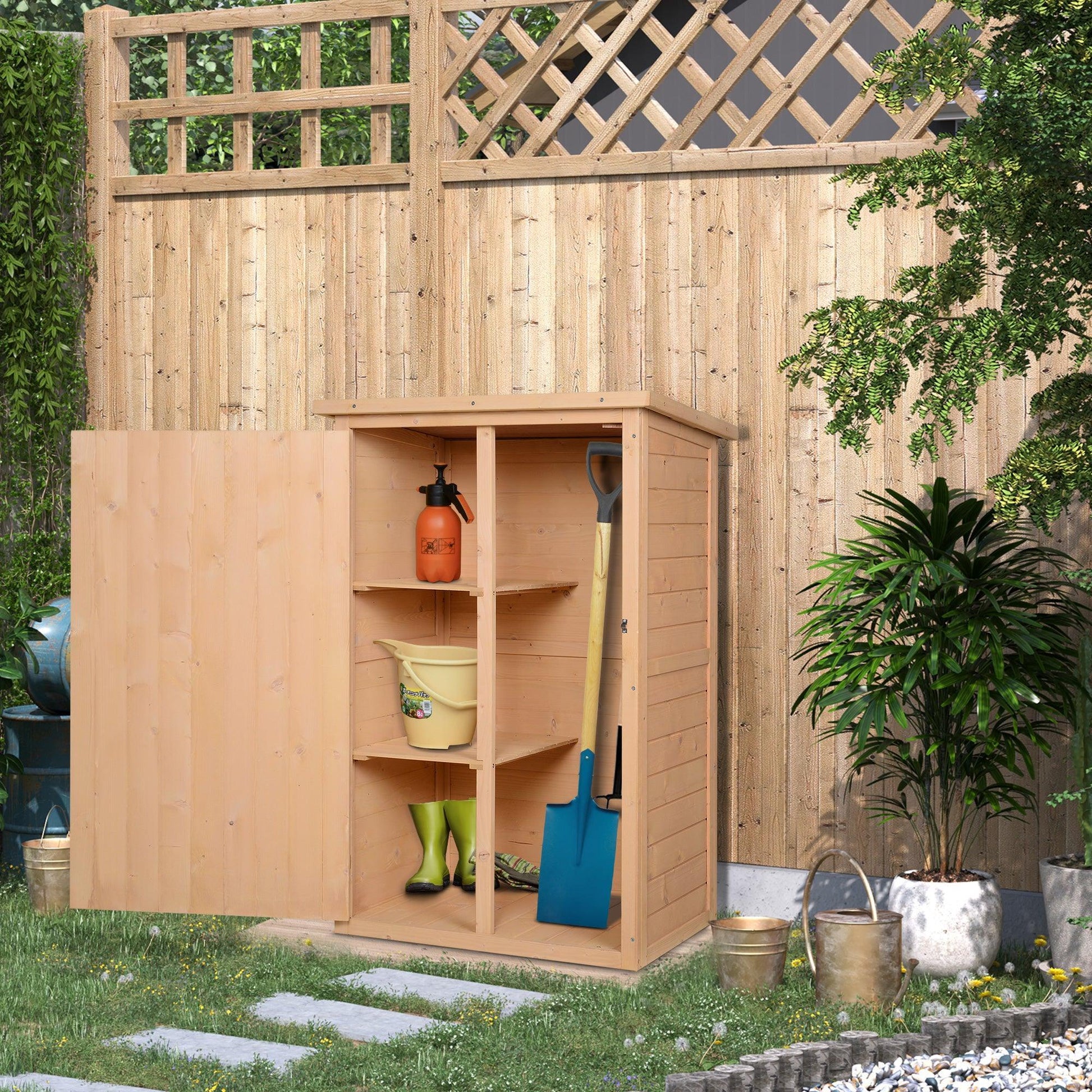 Outsunny Wooden Garden Tool Storage Shed - 75x56x115cm - ALL4U RETAILER LTD