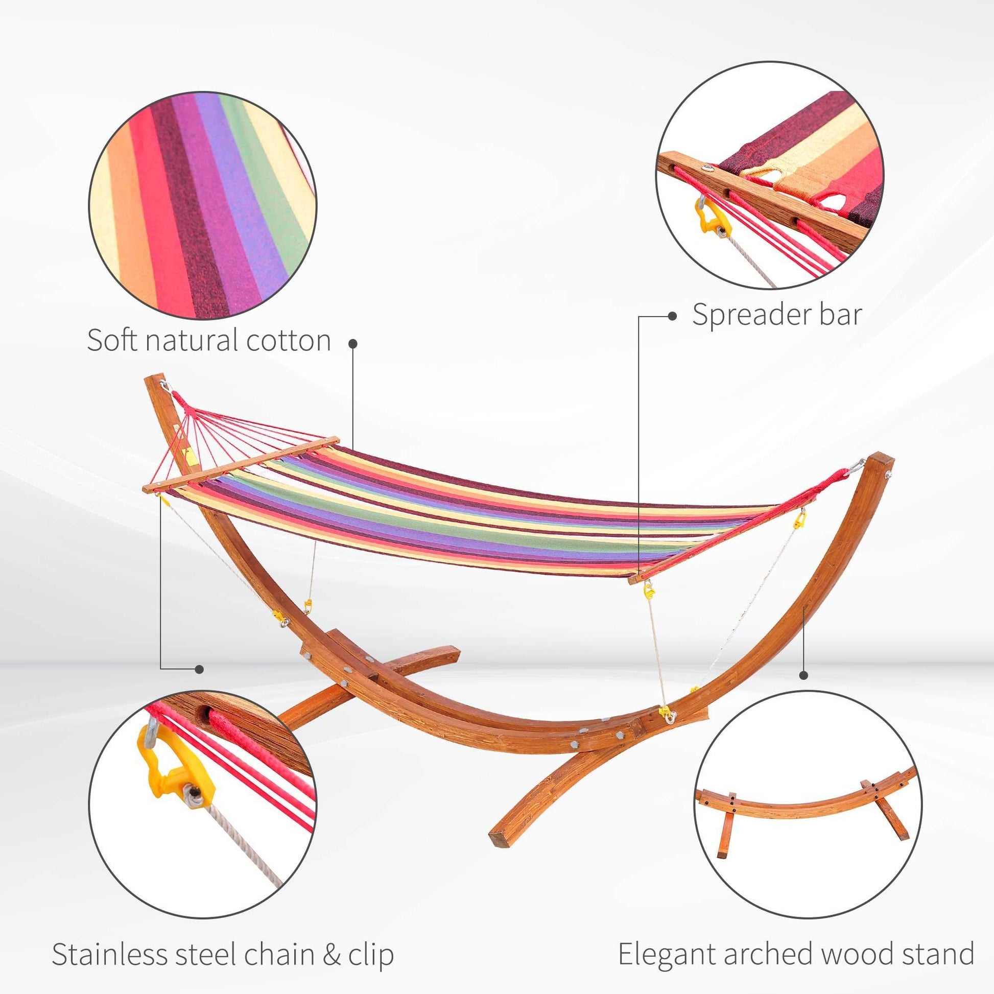 Outsunny Wooden Hammock with Arc Stand - ALL4U RETAILER LTD