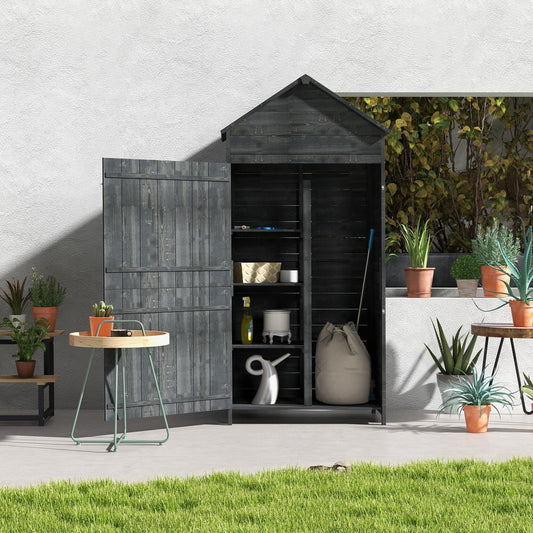 Outsunny Wooden Outdoor Garden Shed - Grey - ALL4U RETAILER LTD