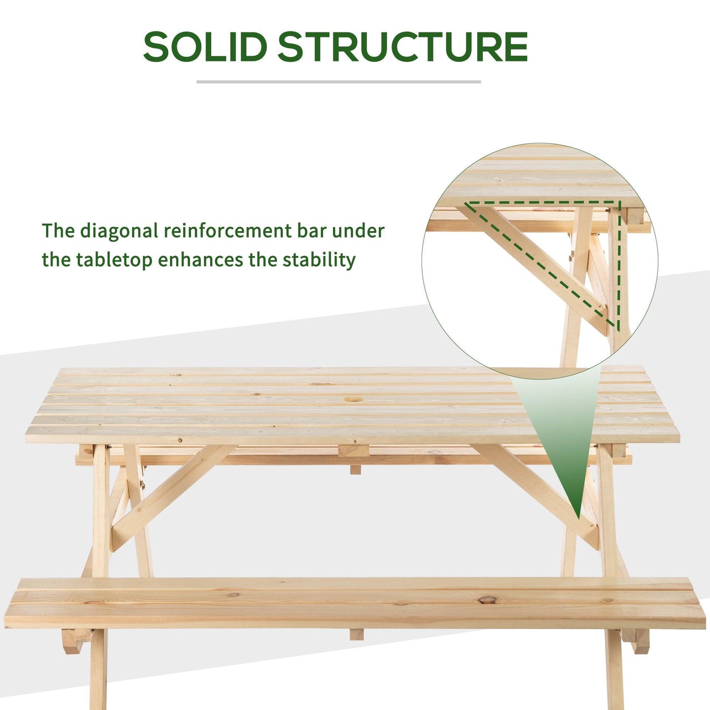 Outsunny Wooden Outdoor Picnic Table with Umbrella Hole - ALL4U RETAILER LTD