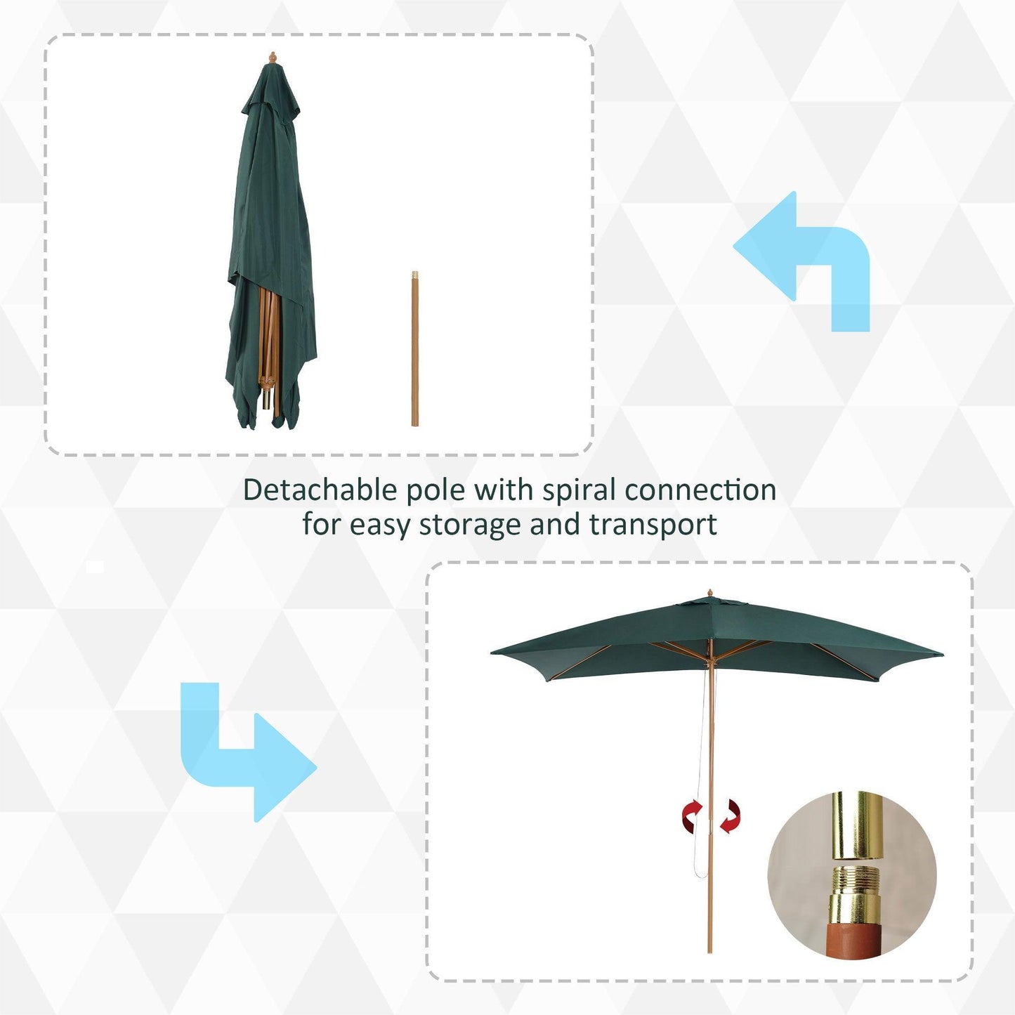 Outsunny Wooden Parasol Umbrella in Dark Green - ALL4U RETAILER LTD