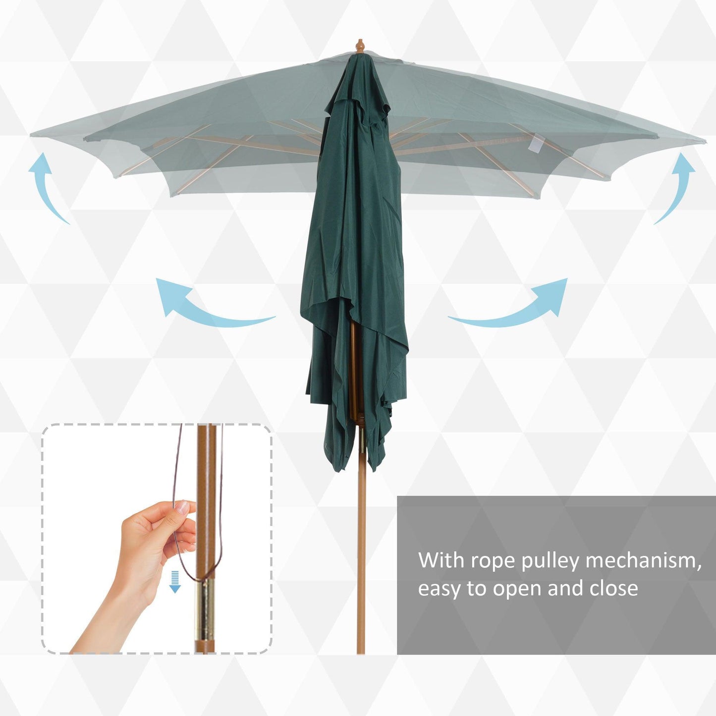 Outsunny Wooden Parasol Umbrella in Dark Green - ALL4U RETAILER LTD