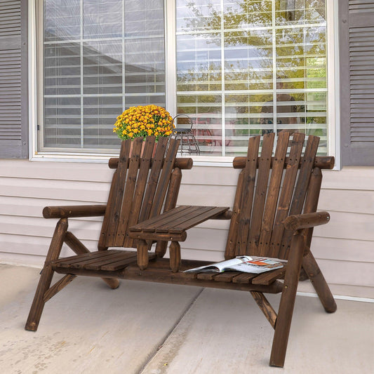 Outsunny Wooden Patio Chair Bench 2 Seats + Coffee Table - ALL4U RETAILER LTD