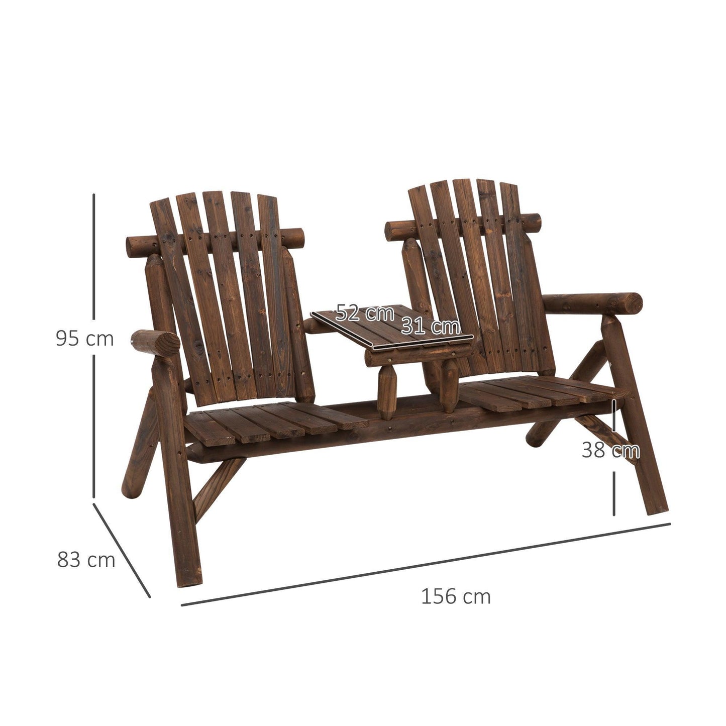 Outsunny Wooden Patio Chair Bench 2 Seats + Coffee Table - ALL4U RETAILER LTD