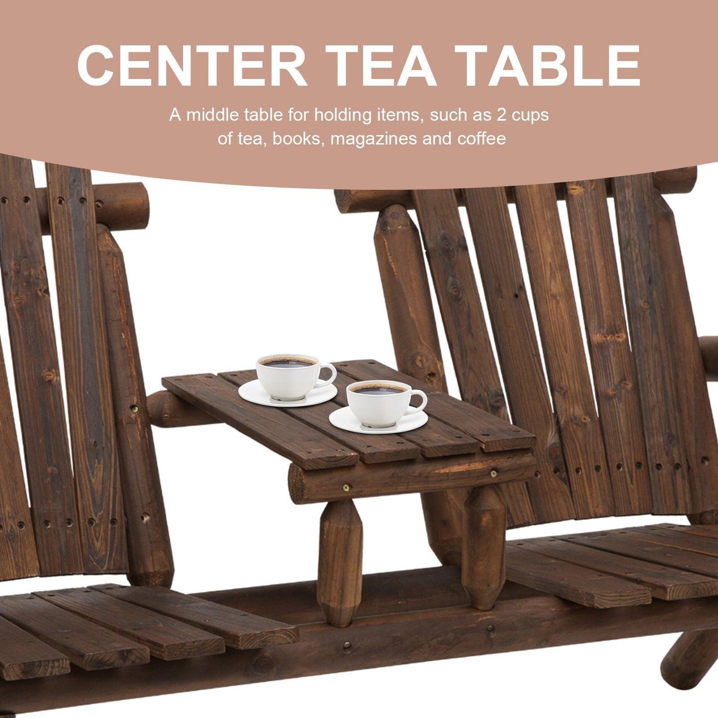 Outsunny Wooden Patio Chair Bench 2 Seats + Coffee Table - ALL4U RETAILER LTD