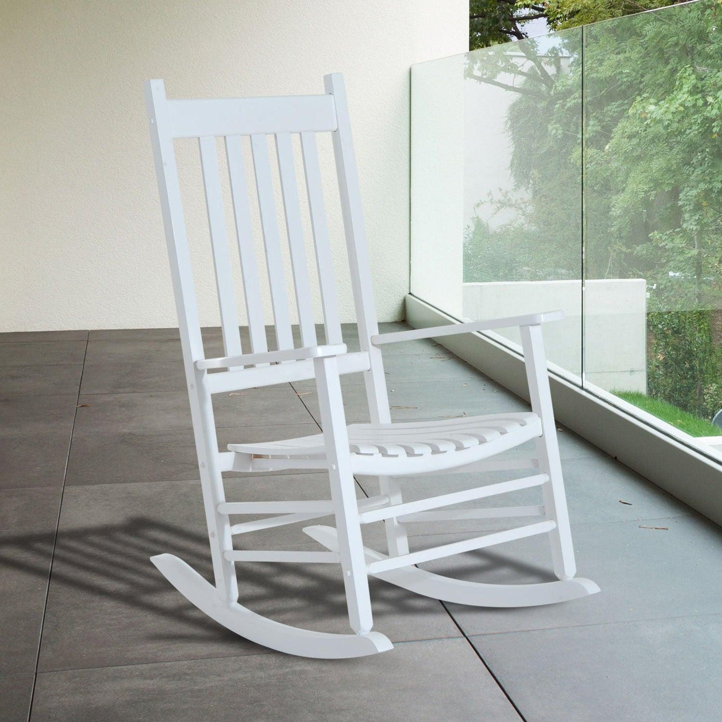 Outsunny Wooden Patio Rocking Chair - White - ALL4U RETAILER LTD