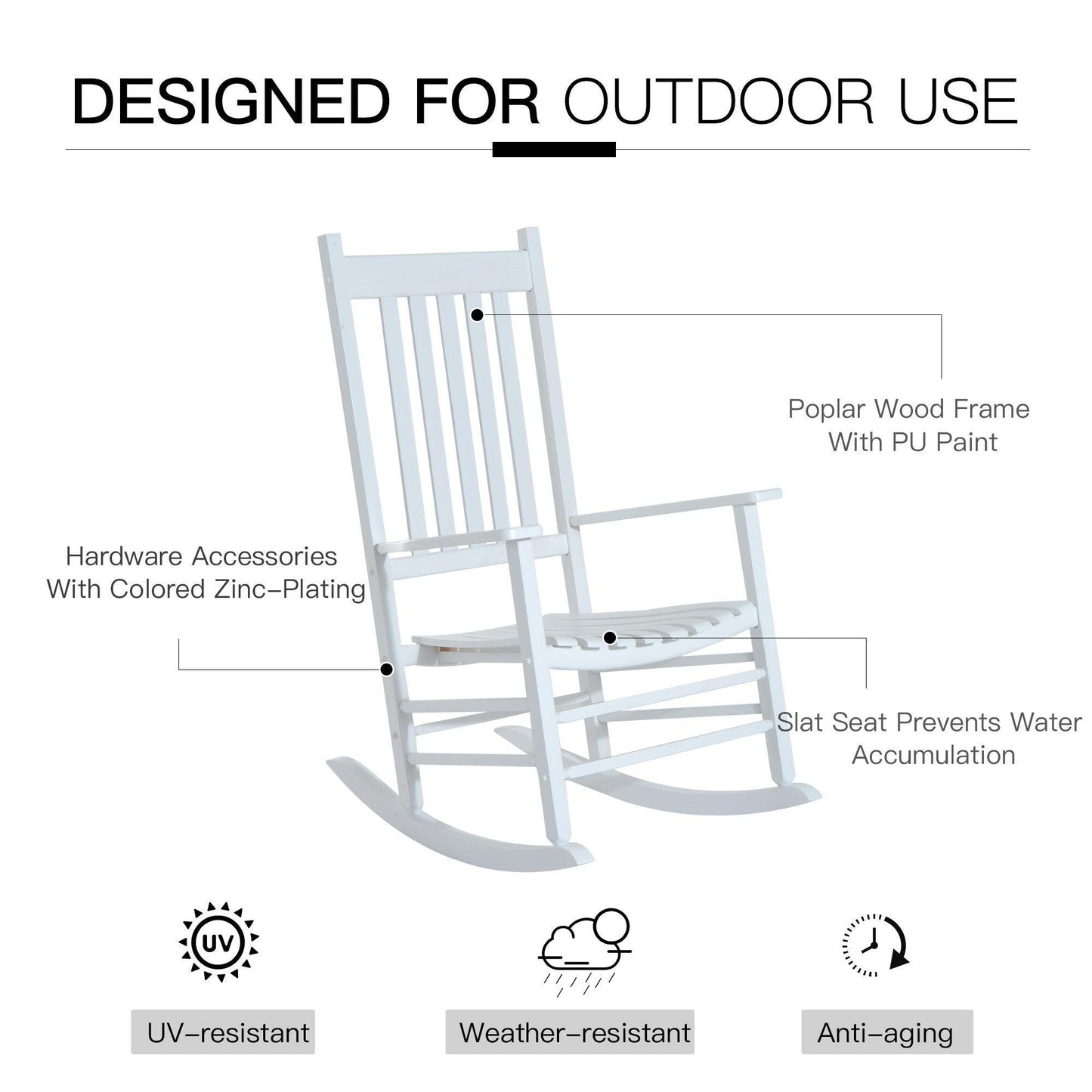 Outsunny Wooden Patio Rocking Chair - White - ALL4U RETAILER LTD