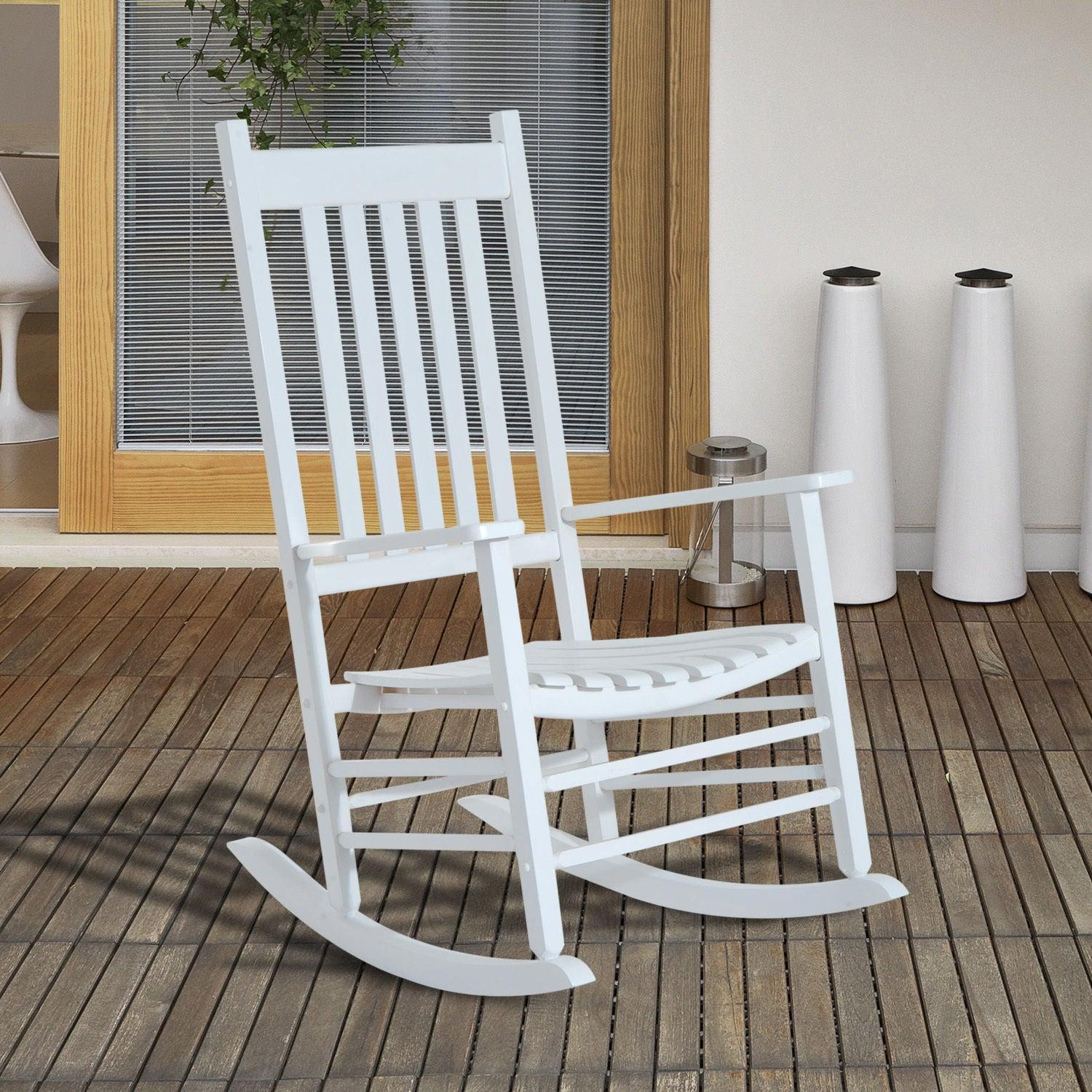 Outsunny Wooden Patio Rocking Chair - White - ALL4U RETAILER LTD