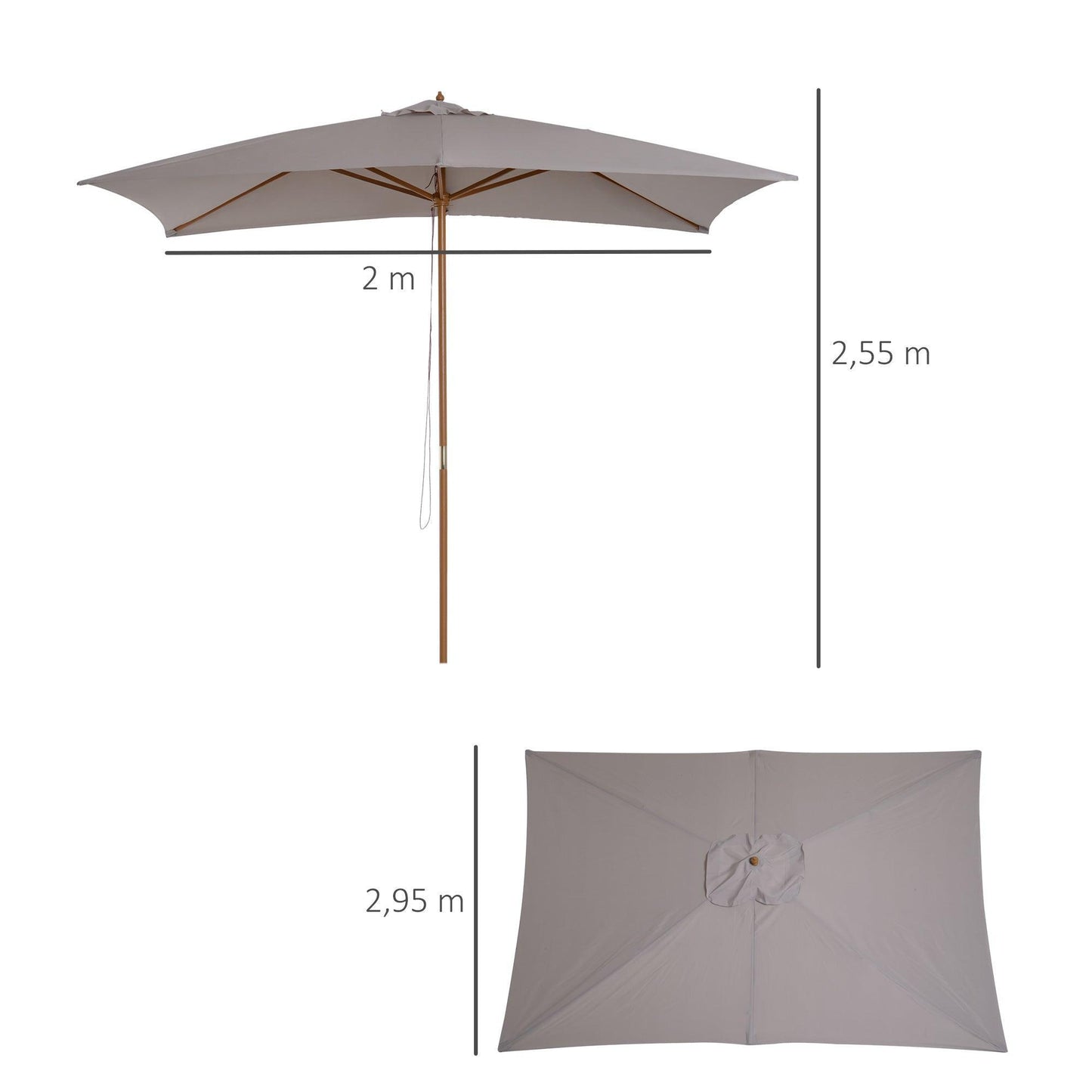 Outsunny Wooden Patio Umbrella - Light Grey - ALL4U RETAILER LTD