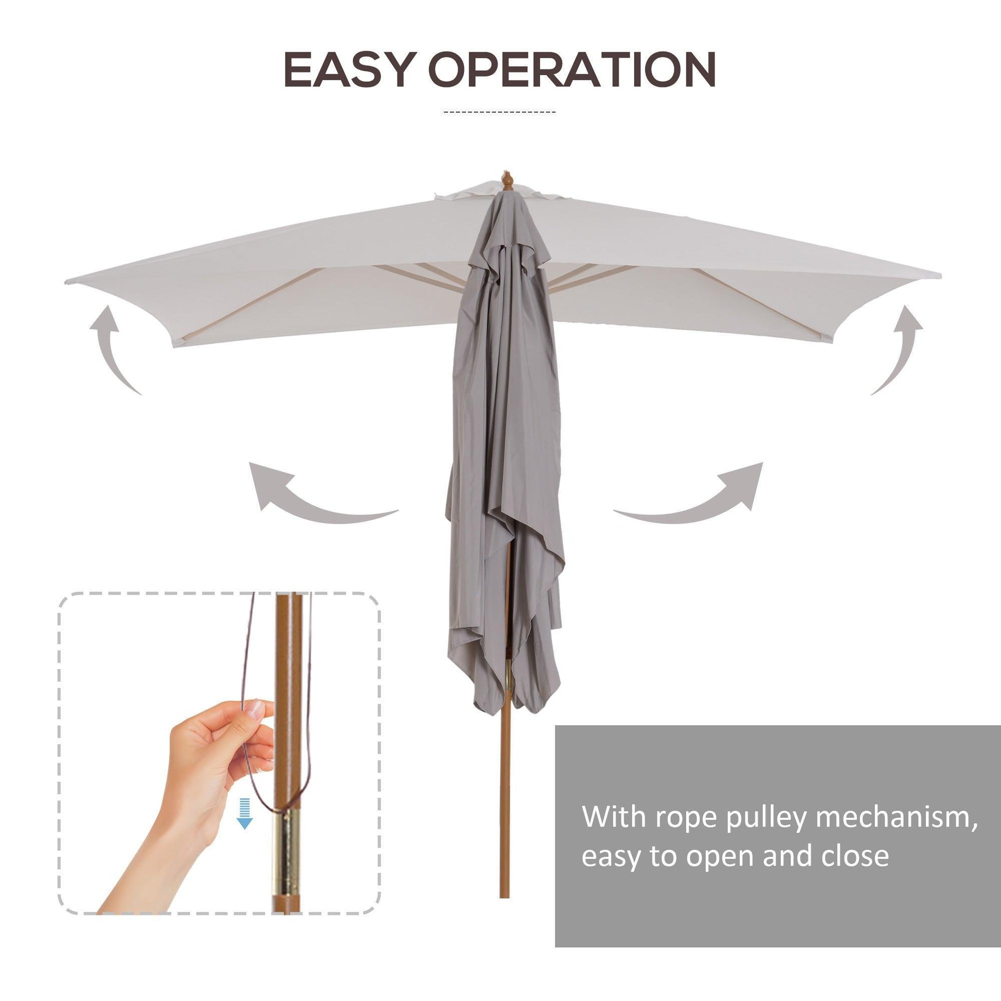 Outsunny Wooden Patio Umbrella - Light Grey - ALL4U RETAILER LTD