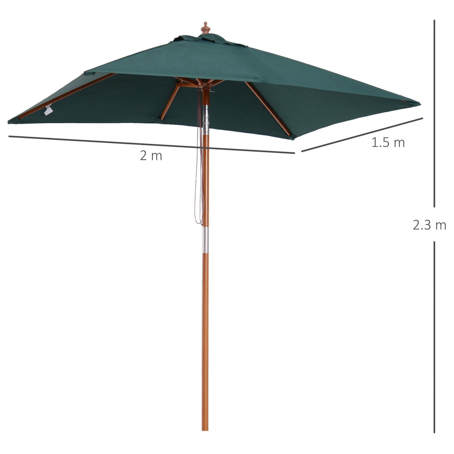 Outsunny 6-Rib Wooden Patio Umbrella - Brown & Green - ALL4U RETAILER LTD