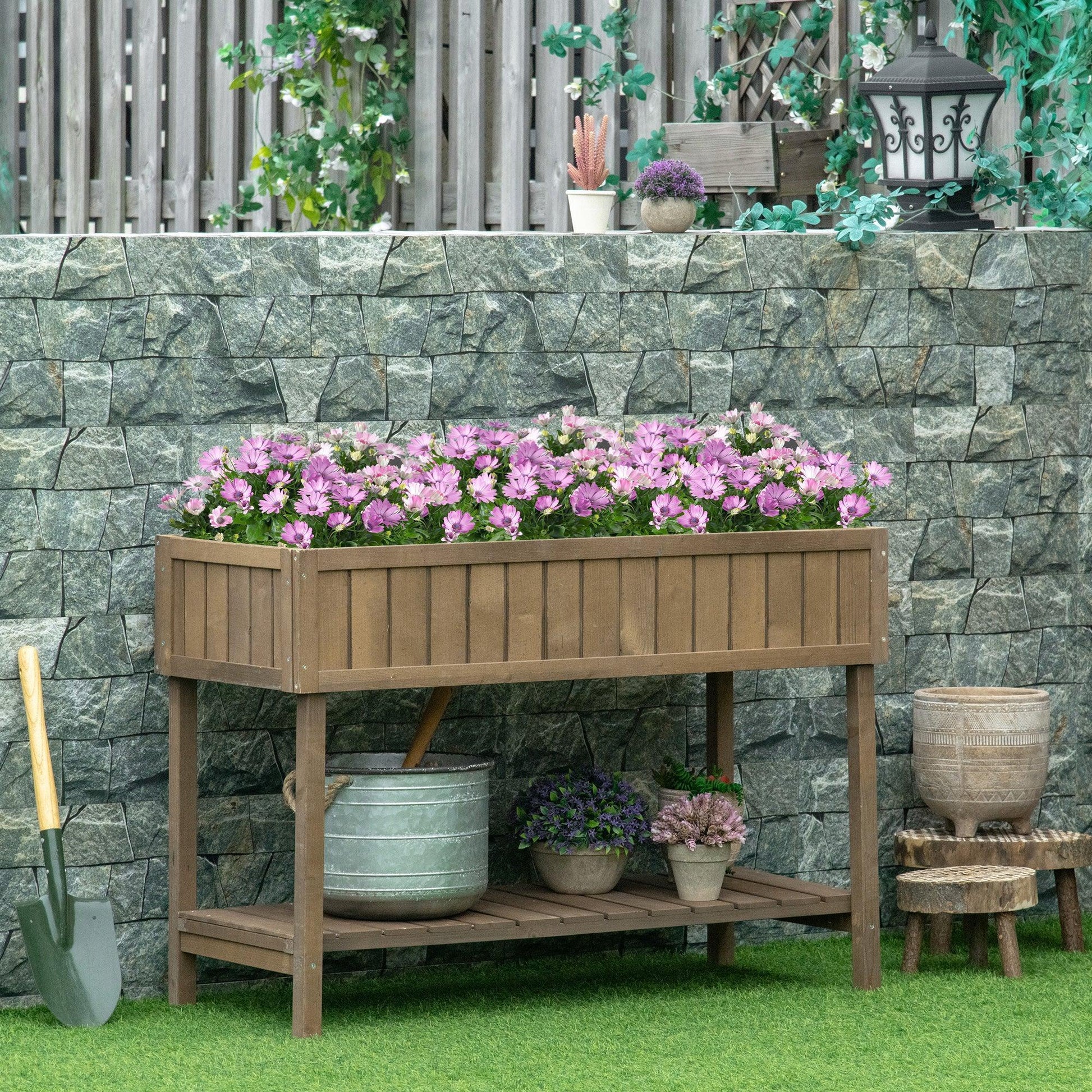 Outsunny Wooden Planter Bed with 8 Boxes - Brown - ALL4U RETAILER LTD
