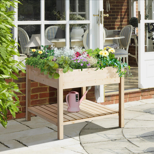 Outsunny Wooden Planter Garden Bed with Storage Shelf - ALL4U RETAILER LTD