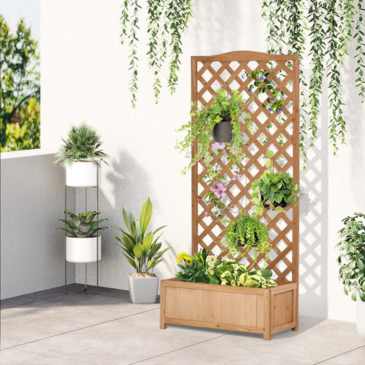 Outsunny Wooden Planter with Trellis - Brown - ALL4U RETAILER LTD