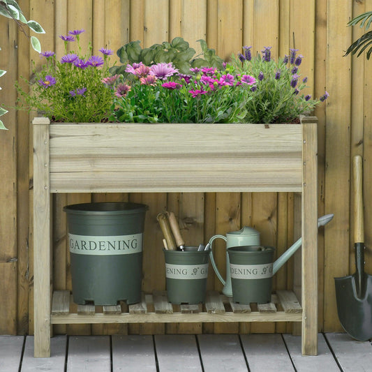 Outsunny Wooden Raised Garden Bed with Legs and Storage Shelf - ALL4U RETAILER LTD