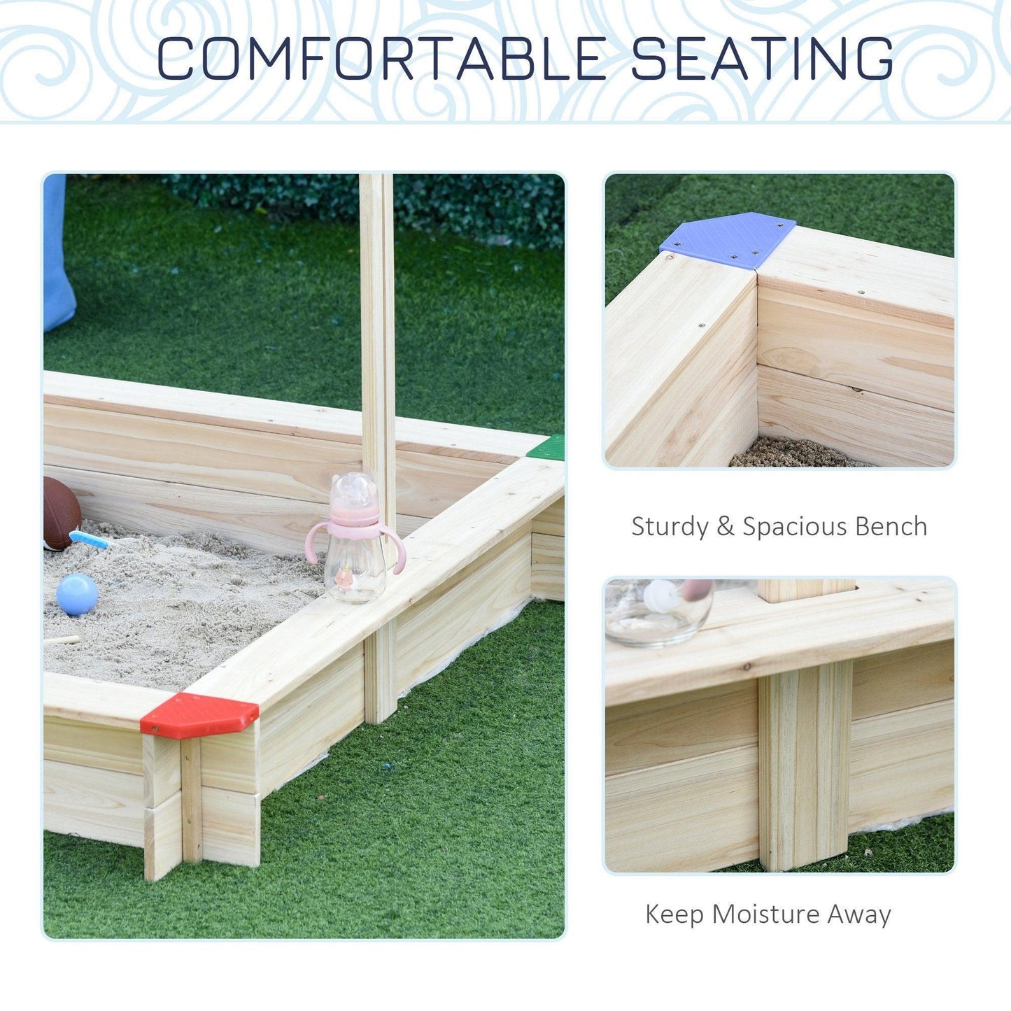 Outsunny Wooden Sandpit with Adjustable Canopy and Bench Seat - ALL4U RETAILER LTD