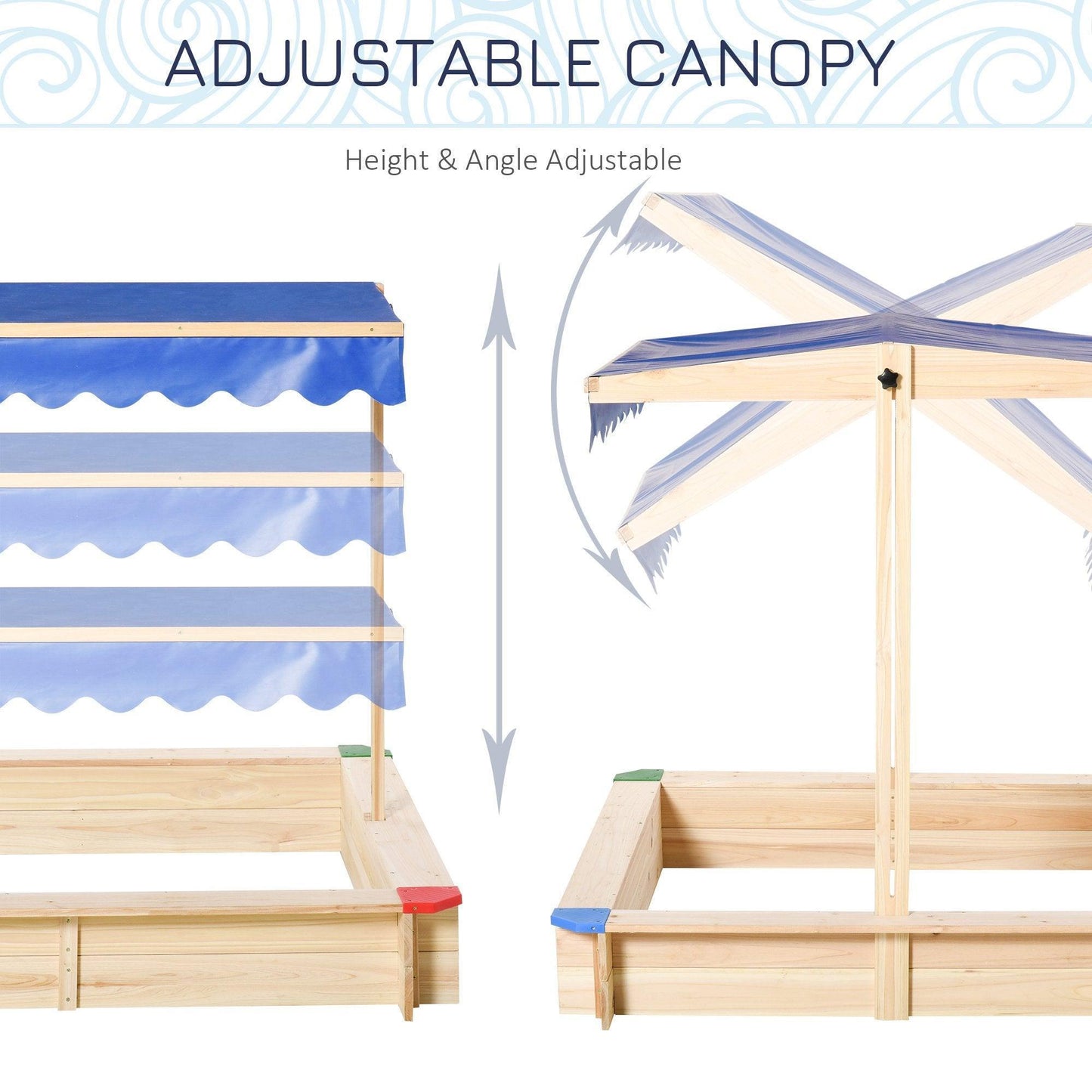 Outsunny Wooden Sandpit with Adjustable Canopy and Bench Seat - ALL4U RETAILER LTD