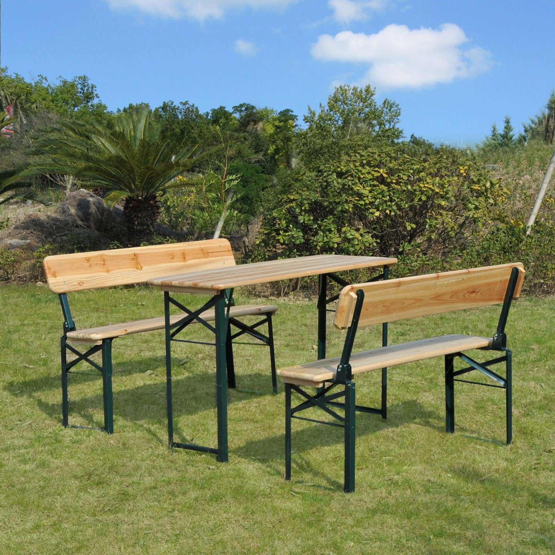 Outsunny Wooden Table Bench Set - 3-Piece Outdoor Furniture - ALL4U RETAILER LTD