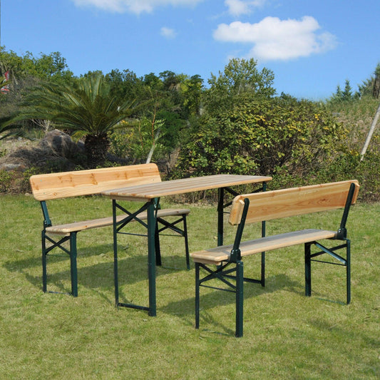 Outsunny Wooden Table Bench Set - 3-Piece Outdoor Furniture - ALL4U RETAILER LTD