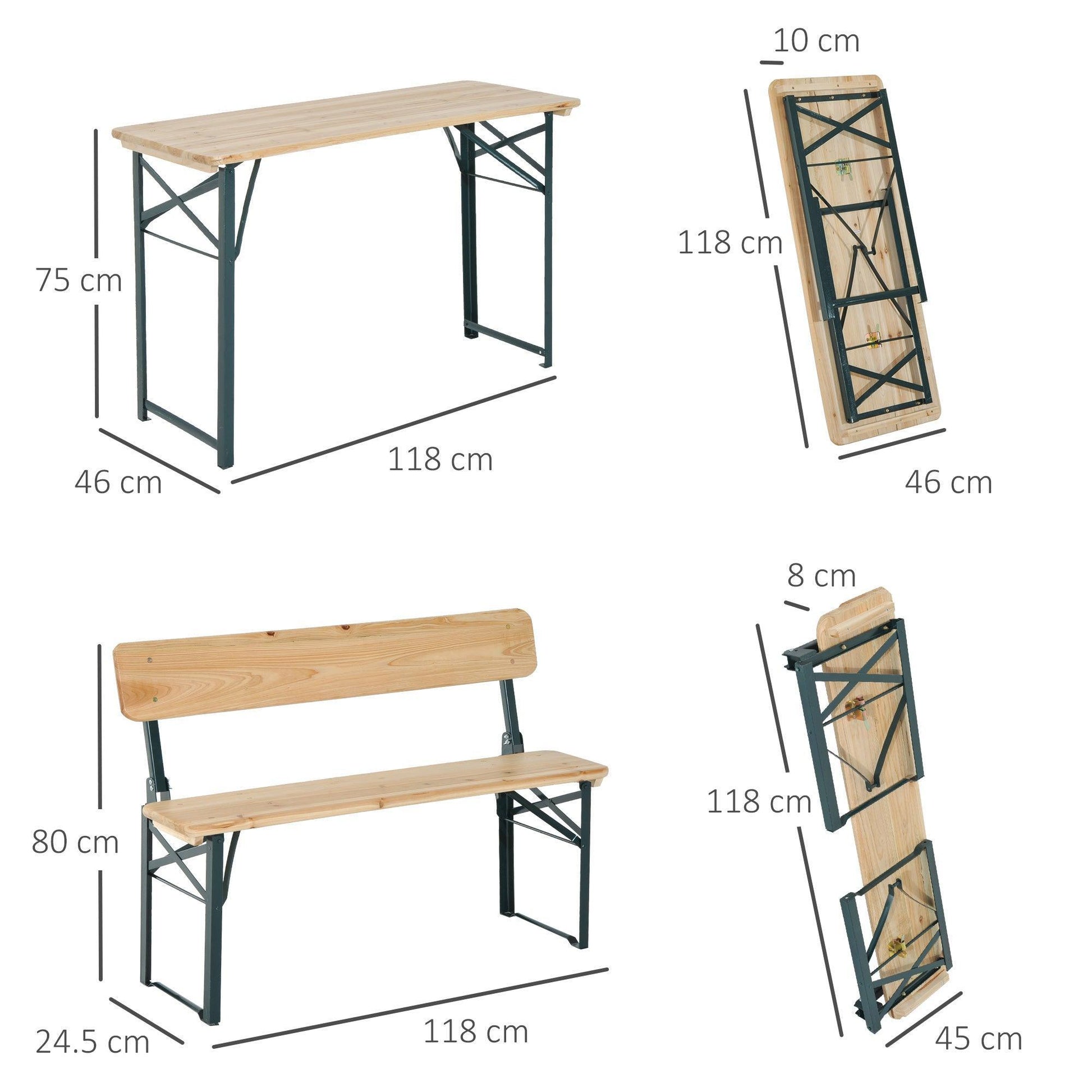 Outsunny Wooden Table Bench Set - 3-Piece Outdoor Furniture - ALL4U RETAILER LTD