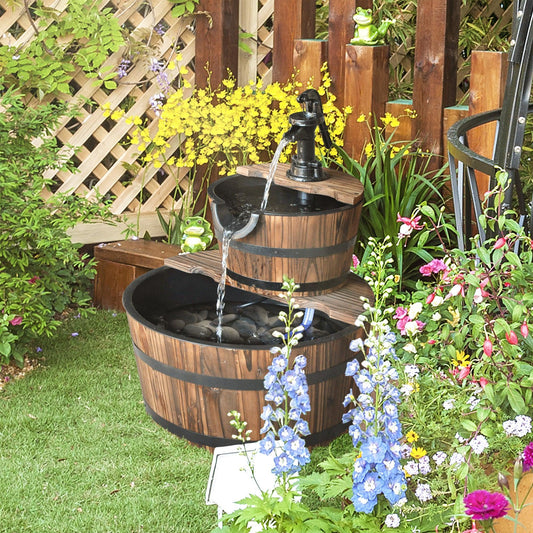 Outsunny Wooden Water Pump Fountain - Barrel Design - ALL4U RETAILER LTD