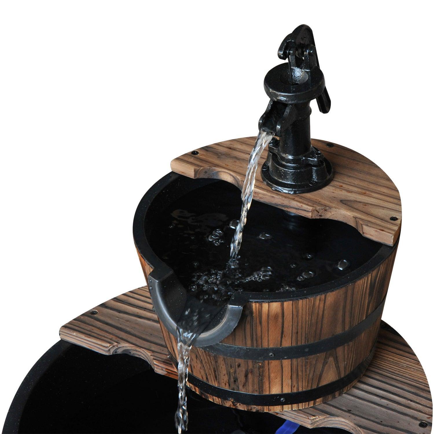 Outsunny Wooden Water Pump Fountain - Barrel Design - ALL4U RETAILER LTD