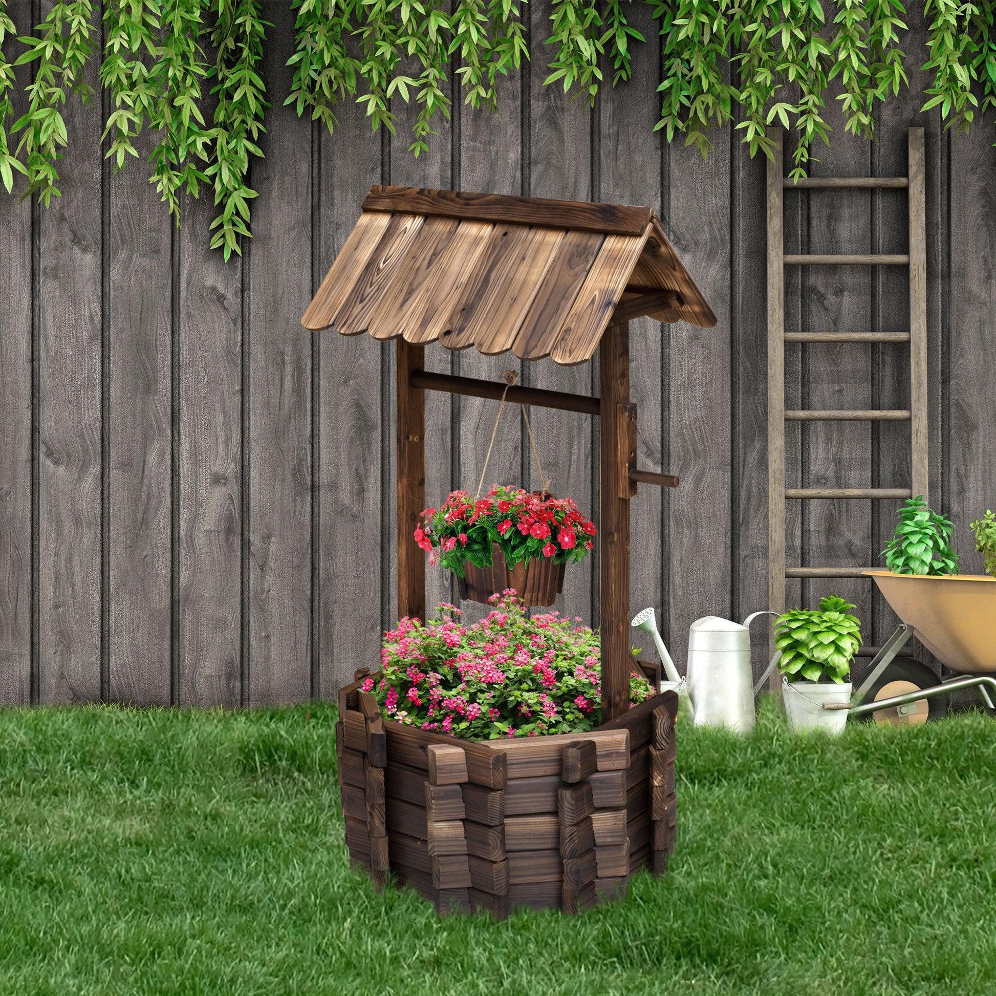 Outsunny Wooden Wishing Well Planter: Outdoor Garden Decor - ALL4U RETAILER LTD