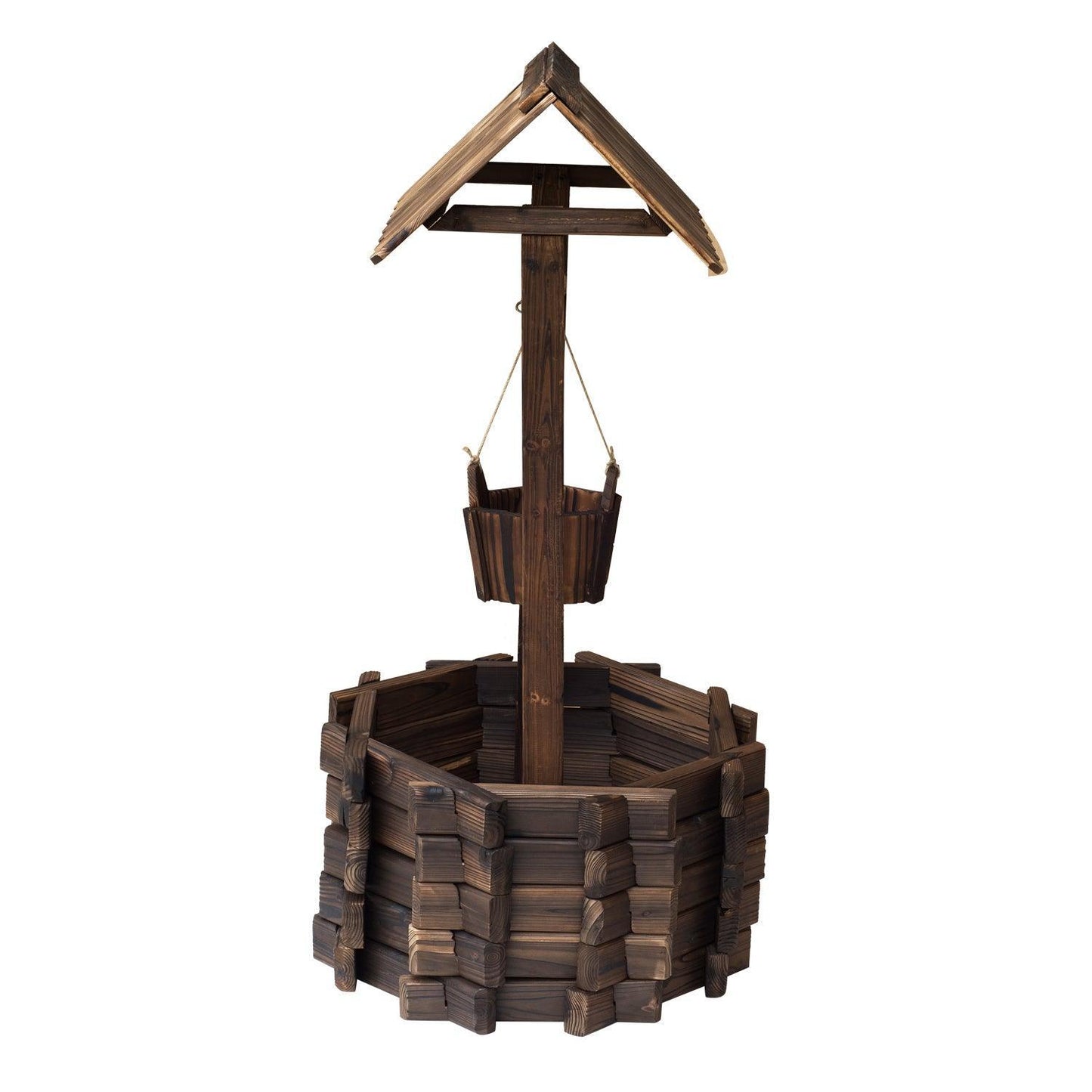 Outsunny Wooden Wishing Well Planter: Outdoor Garden Decor - ALL4U RETAILER LTD