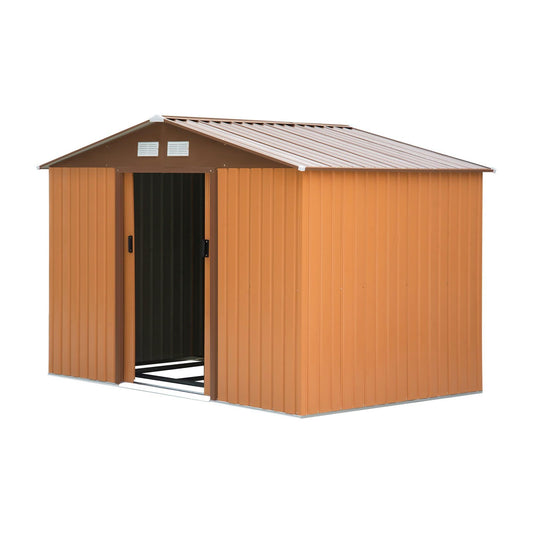 Outsunny Yellow Metal Outdoor Storage Shed, 9x6FT - ALL4U RETAILER LTD