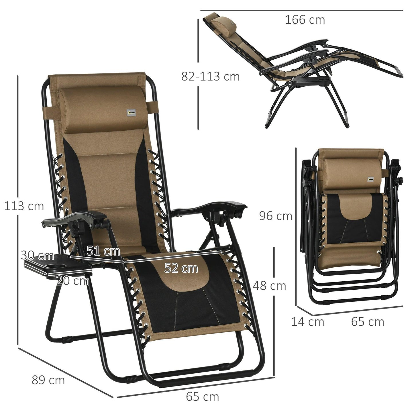 Outsunny Zero Gravity Chair with Cup Holder and Adjustable Backrest - ALL4U RETAILER LTD