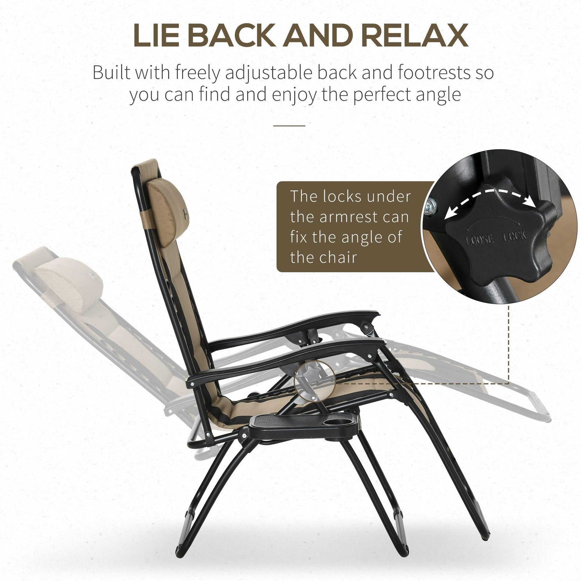 Outsunny Zero Gravity Chair with Cup Holder and Adjustable Backrest - ALL4U RETAILER LTD