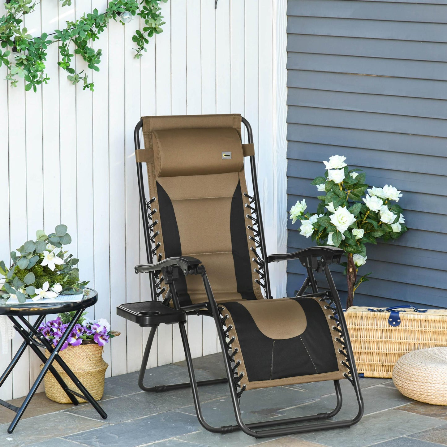 Outsunny Zero Gravity Chair with Cup Holder and Adjustable Backrest - ALL4U RETAILER LTD