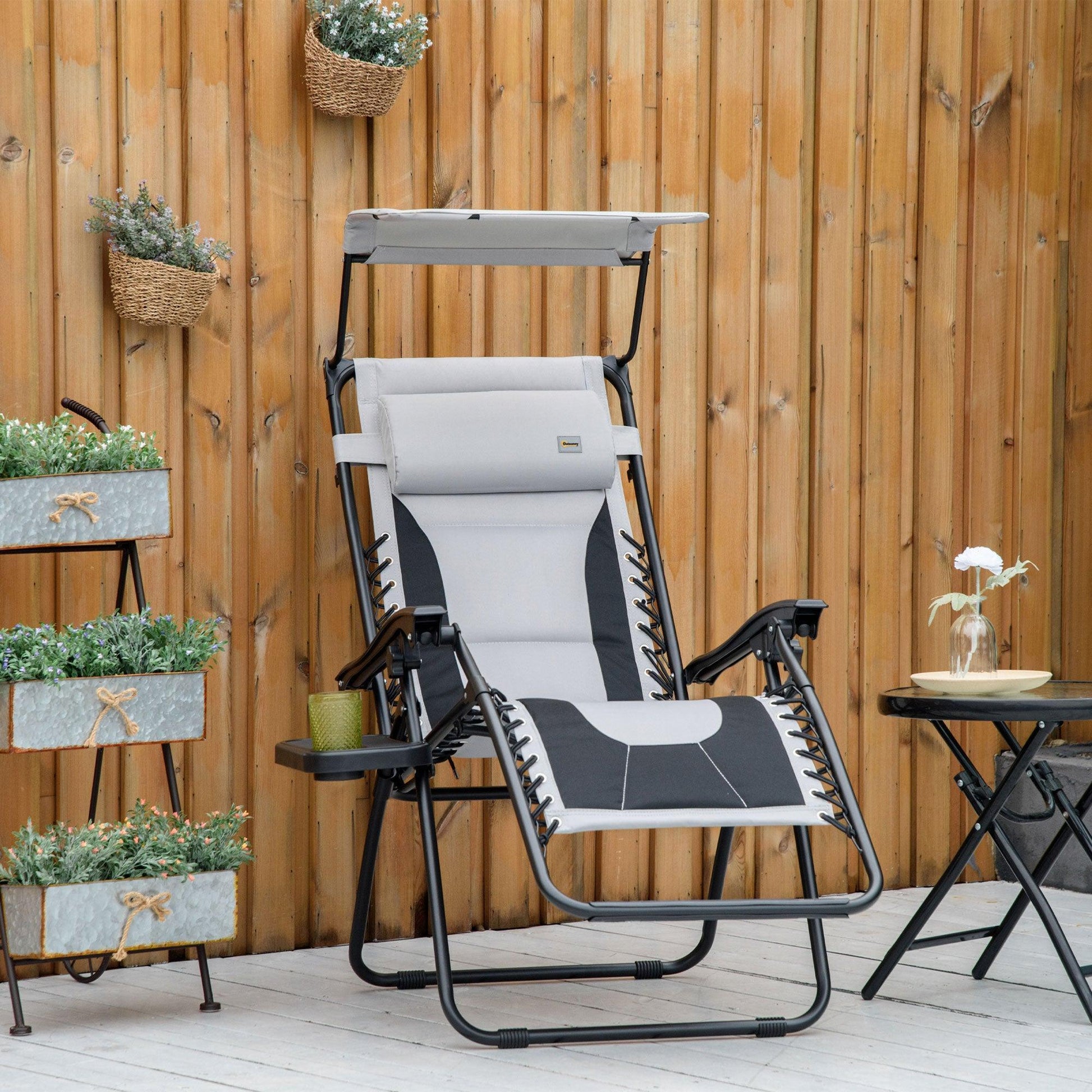 Outsunny Zero Gravity Chair with Shade Cover, Cup Holder, and Headrest - ALL4U RETAILER LTD