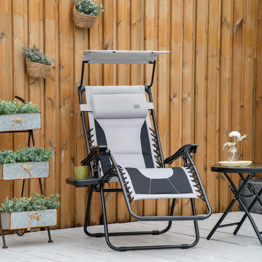 Outsunny Zero Gravity Chair with Shade Cover, Cup Holder, and Headrest - ALL4U RETAILER LTD