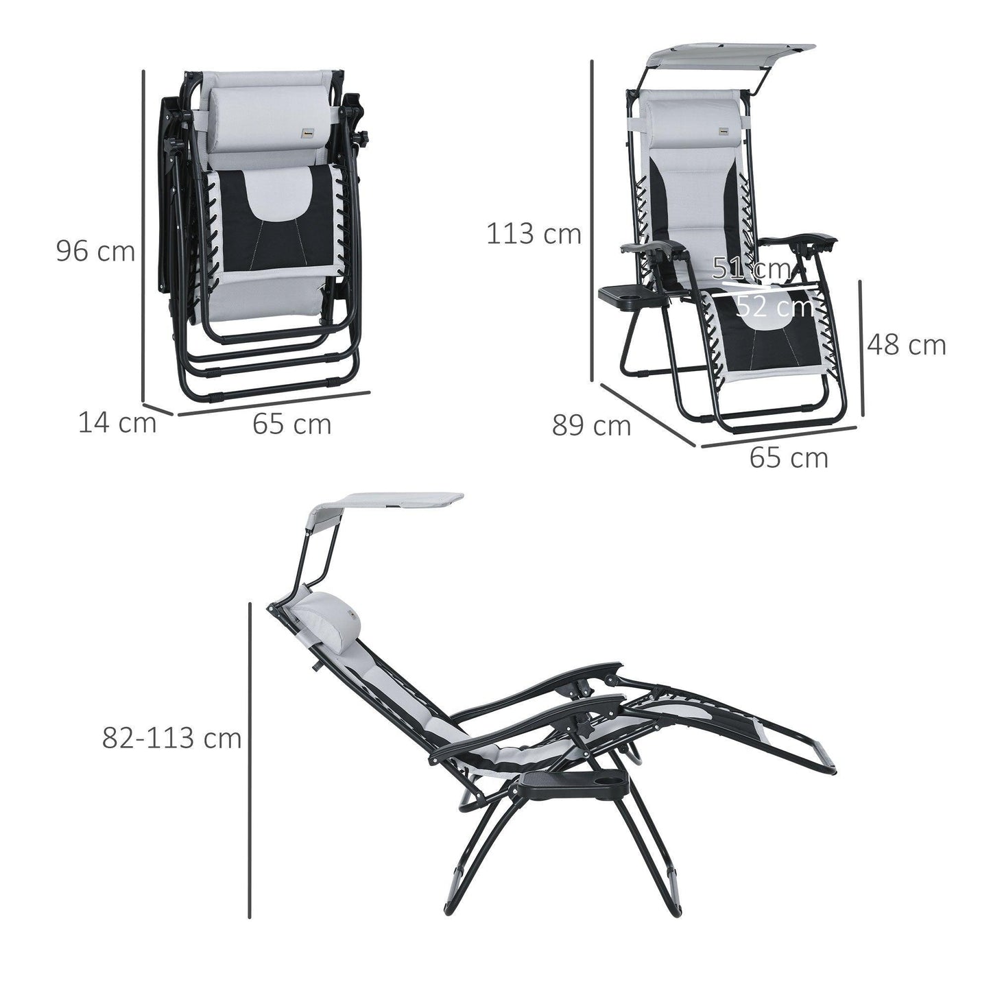 Outsunny Zero Gravity Chair with Shade Cover, Cup Holder, and Headrest - ALL4U RETAILER LTD