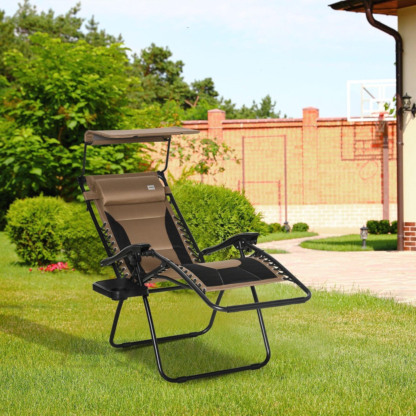 Outsunny Zero Gravity Chair with Shade, Cup Holder, Headrest - ALL4U RETAILER LTD