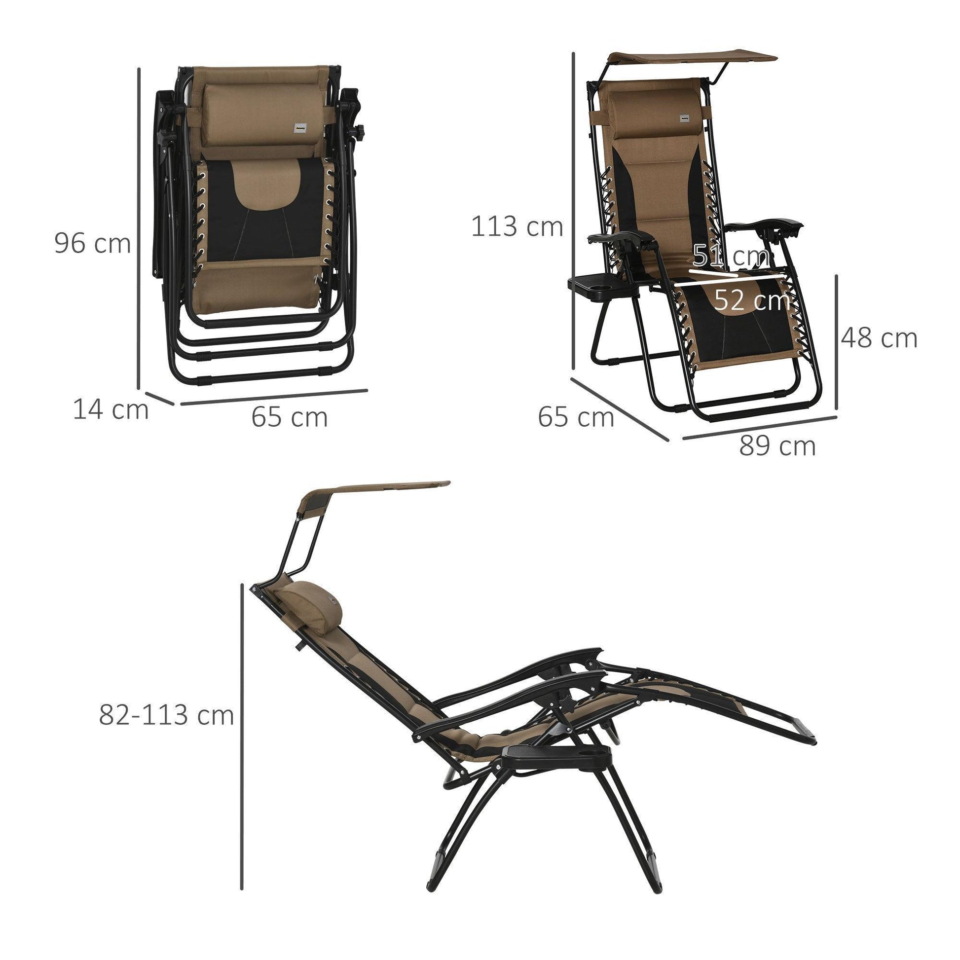 Outsunny Zero Gravity Chair with Shade, Cup Holder, Headrest - ALL4U RETAILER LTD