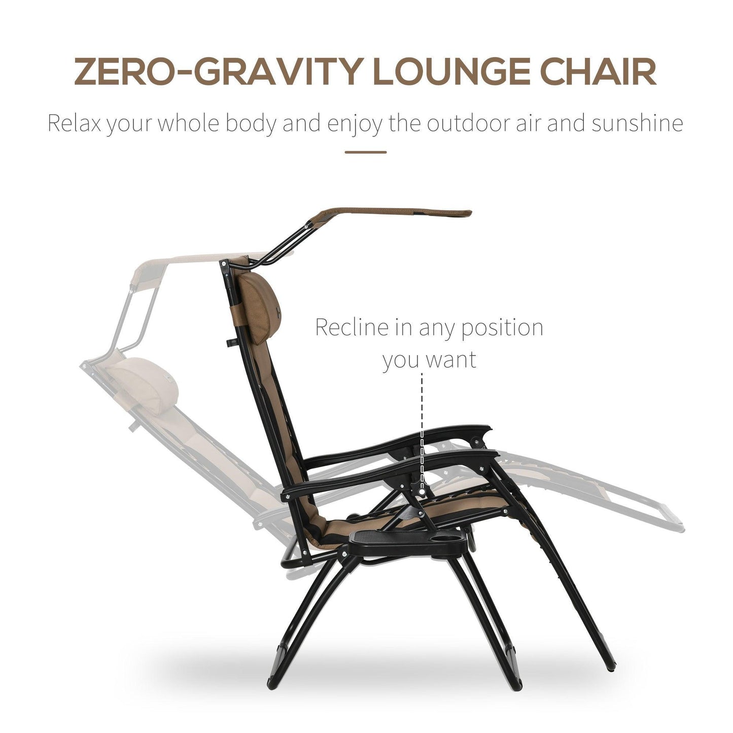 Outsunny Zero Gravity Chair with Shade, Cup Holder, Headrest - ALL4U RETAILER LTD